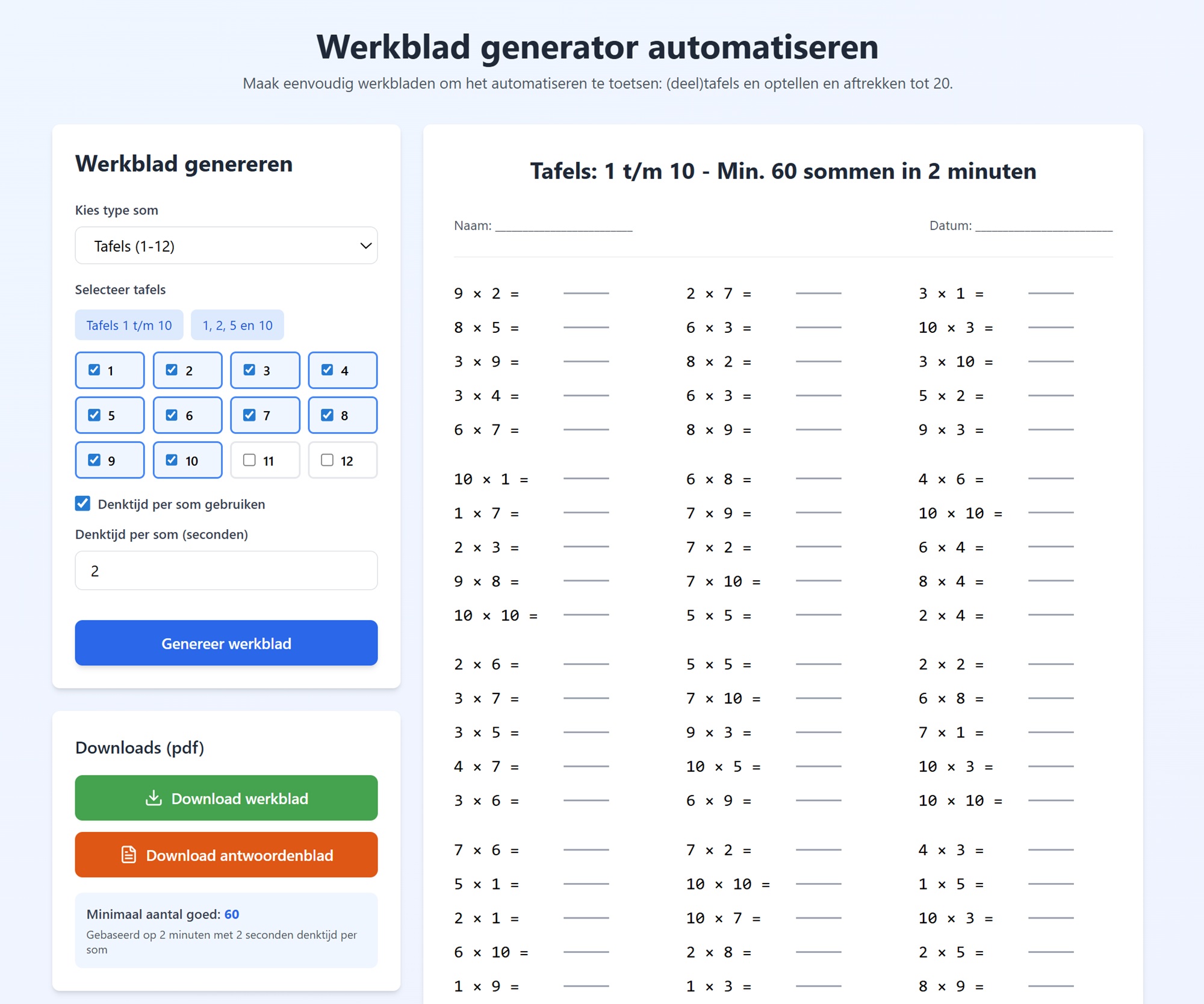 Werkblad maken: automatisering toetsen